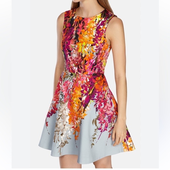 Karen Millen Dresses & Skirts - Karen Millen mini dress sleeveless flared floral classy pink gray 10